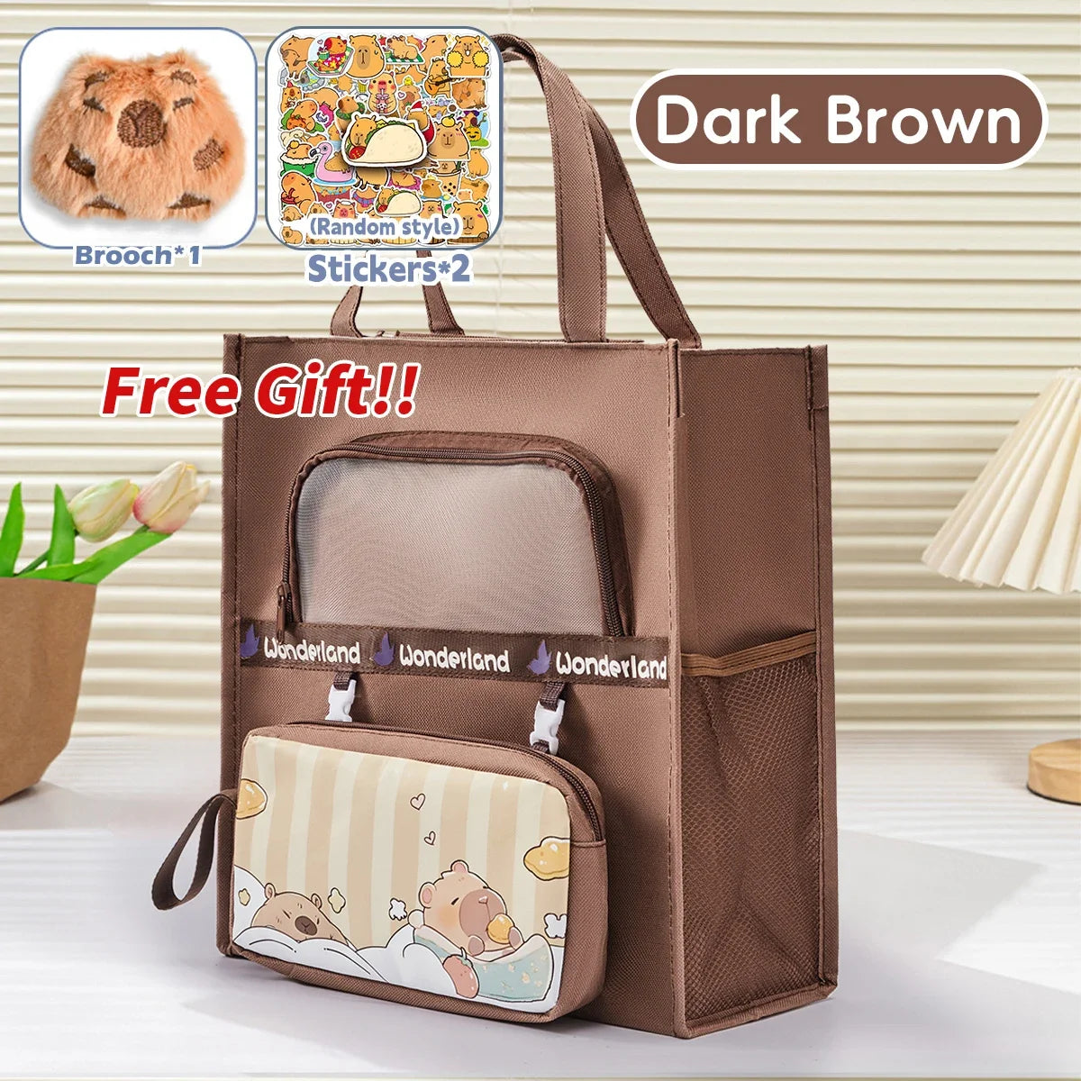 Capybara Tutoring Bag Kawaii School Student's Canvas Storage File Bag Cartoon Printing Large Capacity Tutoring Korean Stationery
