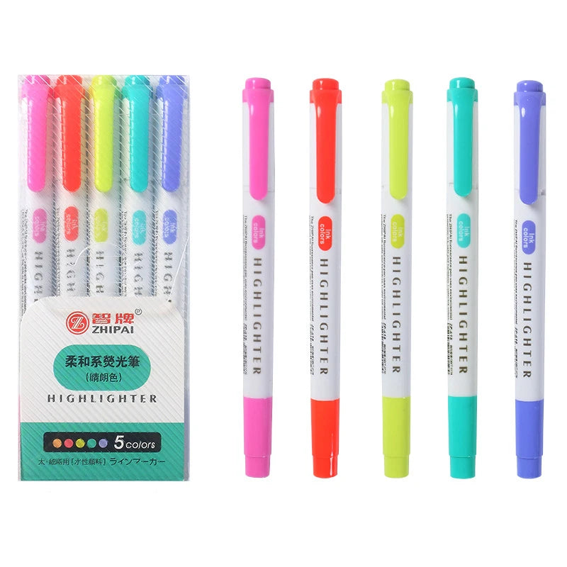 5 Pcs/Set Double Headed Highlighter Pens Graffiti Markers Highlighters Art Colored Sketching Markers Kawaii Stationery gel pens