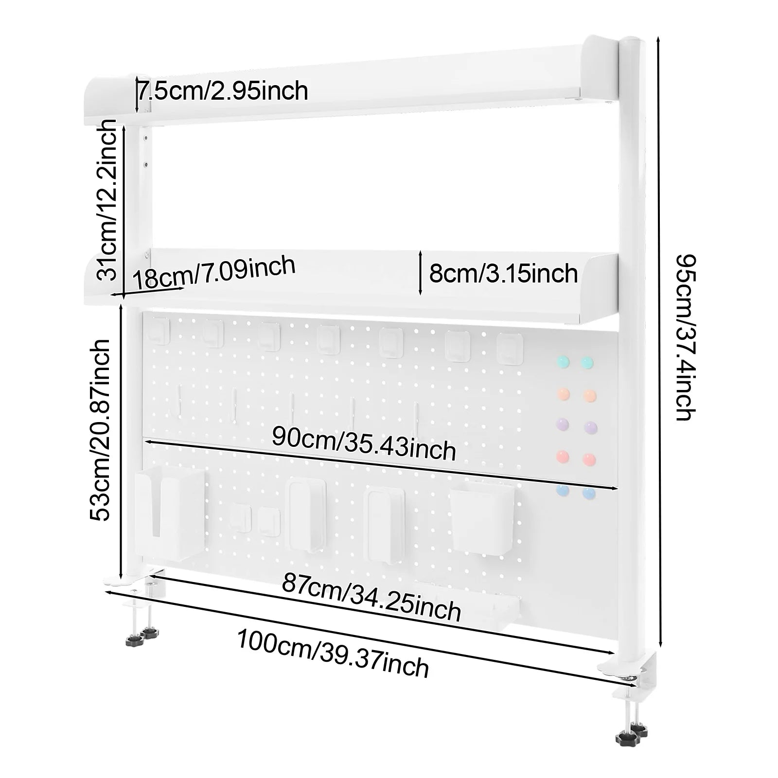 Pegboard Shelf 2-Tier Adjustable Desktop Organizer No Drill Storage for Desk Office Study Bookshelf
