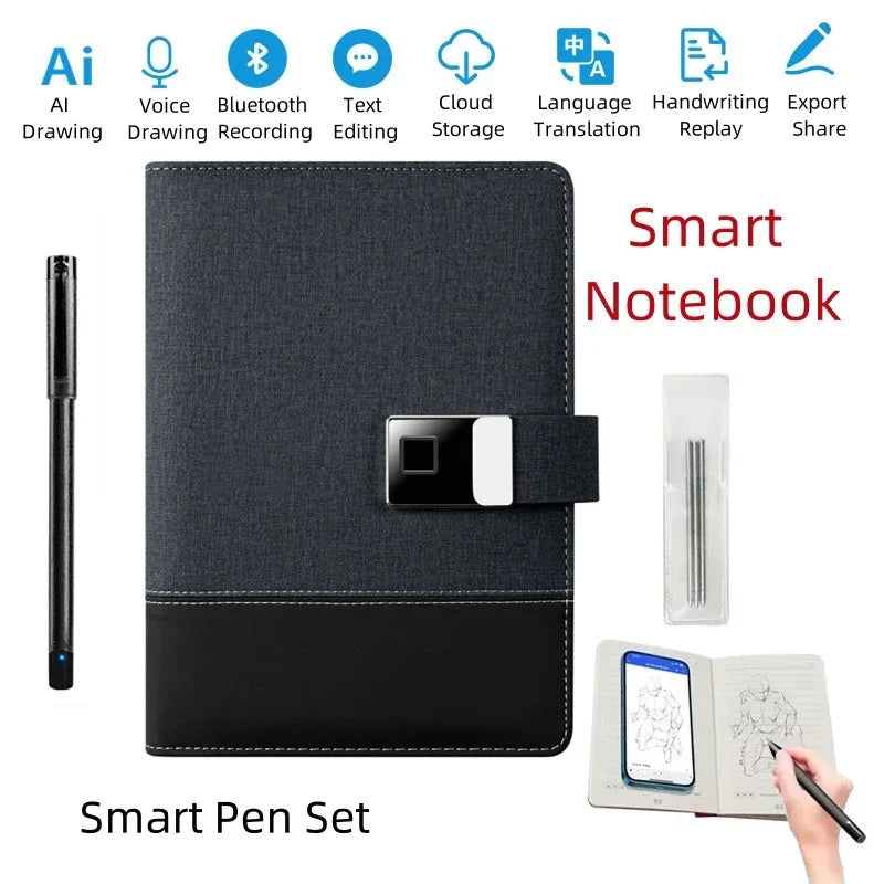 Smart Notebook Smart Pen Set OCR Digital Pen Sync Pen for Student Designer Meeting Painting Record Note Voice Bluetooth Wireless