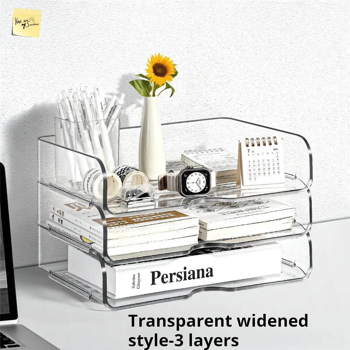 Desktop Multi-Layer Transparent File Tray Office A4 Large Capacity Layered Drawer File Storage Box