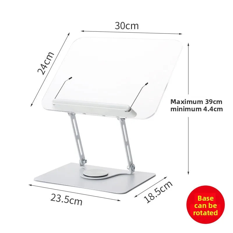 Acrylic Book Stand with 360° Rotating Base Elastic Page Clips for Reading Foldable Desktop Riser Cookbook Stand Textbook Stand