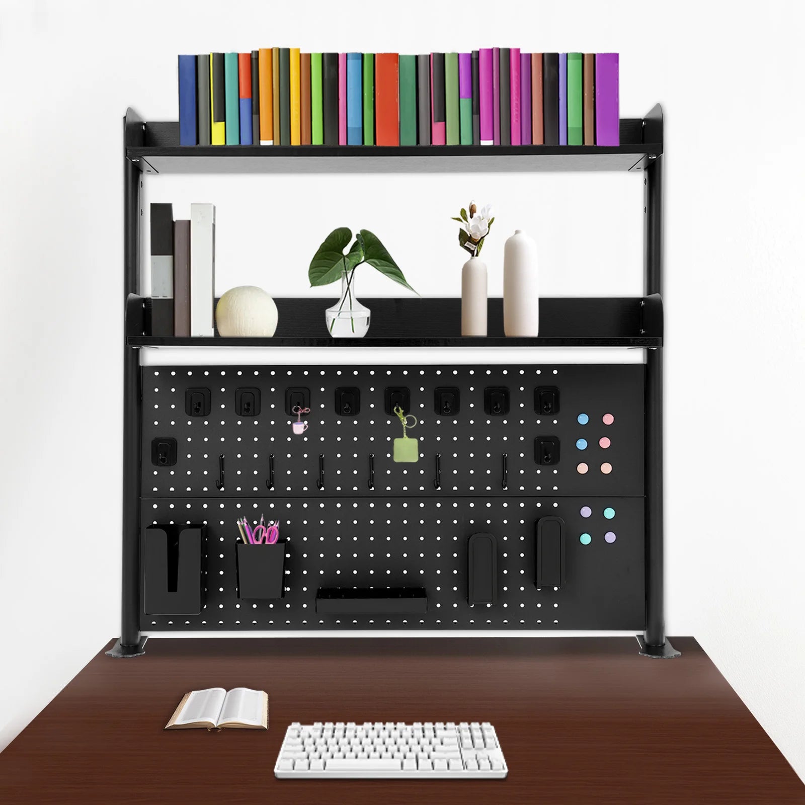 Pegboard Shelf 2-Tier Adjustable Desktop Organizer No Drill Storage for Desk Office Study Bookshelf