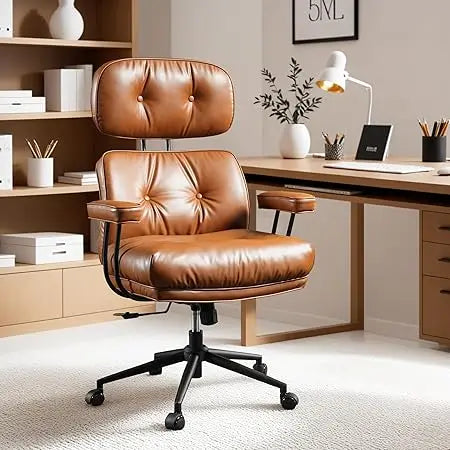 Gaming Chairs Ergonomic Home Office Chair, Mid-Century Modern Faux Leather Chairs With Thickened Cushions, Comfy High Back Swive