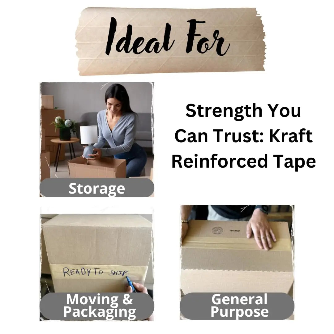 3'' x 450 Feet Reinforced Water Activated Gummed Kraft Paper Tape, for Heavy Duty Secure Packing Shipping, Tamper Eviden