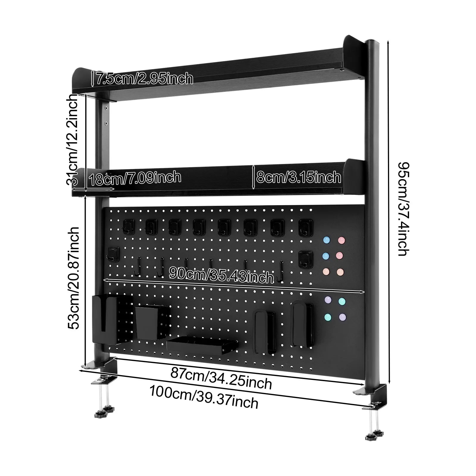 Pegboard Shelf 2-Tier Adjustable Desktop Organizer No Drill Storage for Desk Office Study Bookshelf